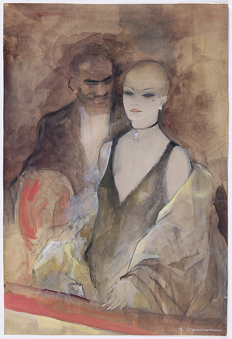 Jeanne Mammen, Theaterloge (Der Tenor), ca. 1927, Aquarell auf Bleistift auf Papier, Berlinische Galerie – Landesmuseum für Moderne Kunst, Fotografie und Architektur. Scan: Anja Elisabeth Witte / Berlinische Galerie, © VG Bild-Kunst, Bonn, 2026