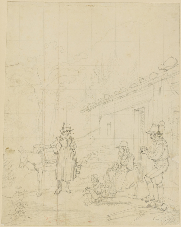 Lorenz Quaglio, Ländliche Szene vor einem Bauernhaus