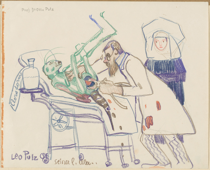 Leo Putz, Eine Grille wird von Professor verarztet unter Mithilfe einer Schwester mit Flügelhaube