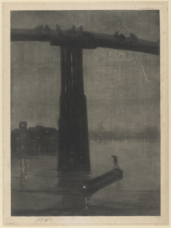 Peter von Halm, Teil einer Brücke über Fluß bei Nacht