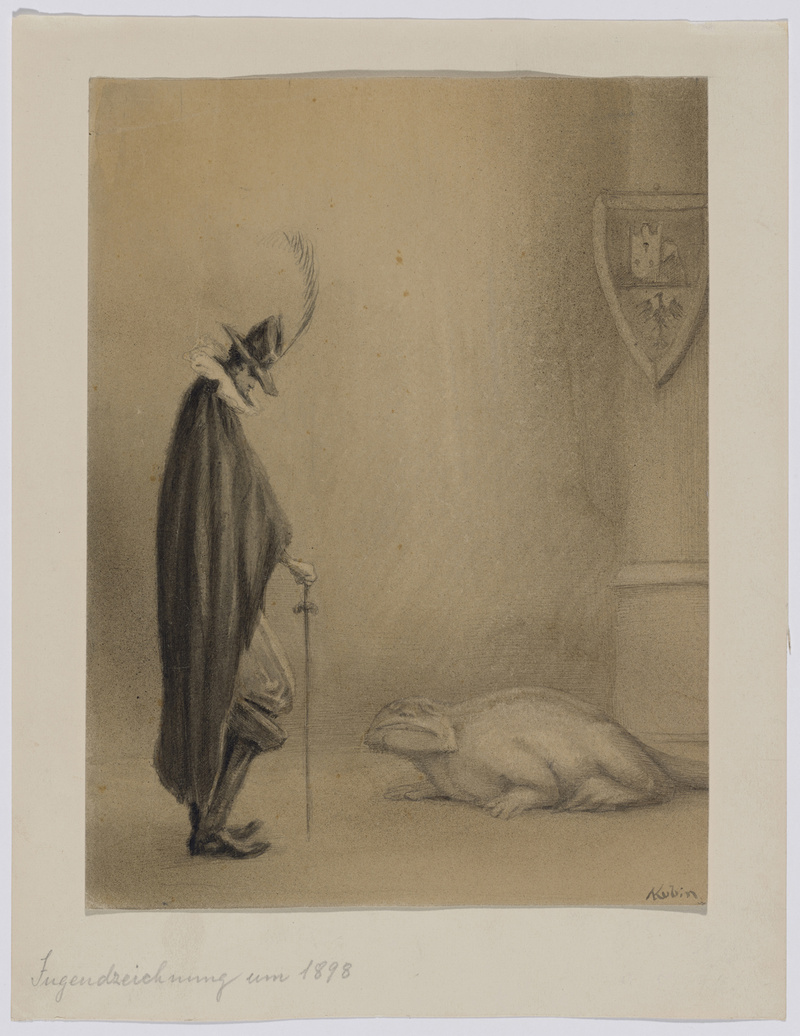 Alfred Kubin, Mann mit Federhut und Fantasietier, 1898 Alfred Kubin, Mann mit Federhut und Fantasietier, 1898