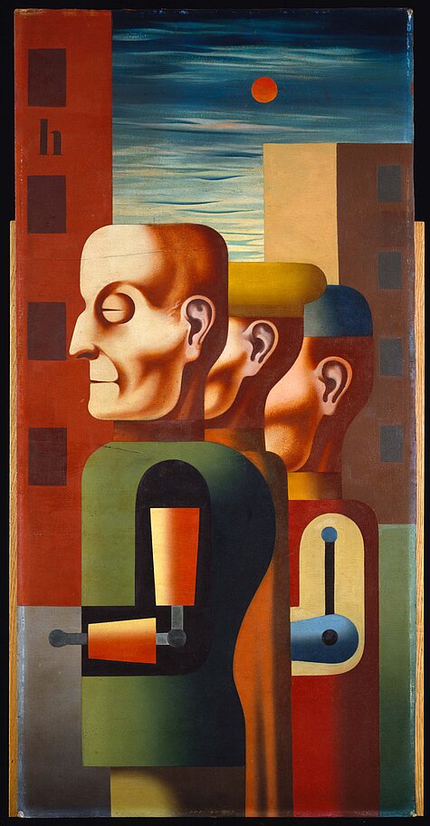 Heinrich Hoerle, "Drei Invalide", ca. 1930, Öl auf Sperrholz, Privatsammlung. Foto: Privatsammlung