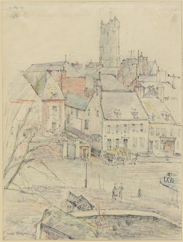 Curt Ziegra, Blick auf Péronne von der Citadelle, 1914