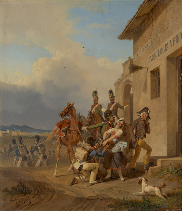 Carl Wilhelm Freiherr von Heideck, Bayerische Soldaten vor einer französischen Weinschenke, 1839