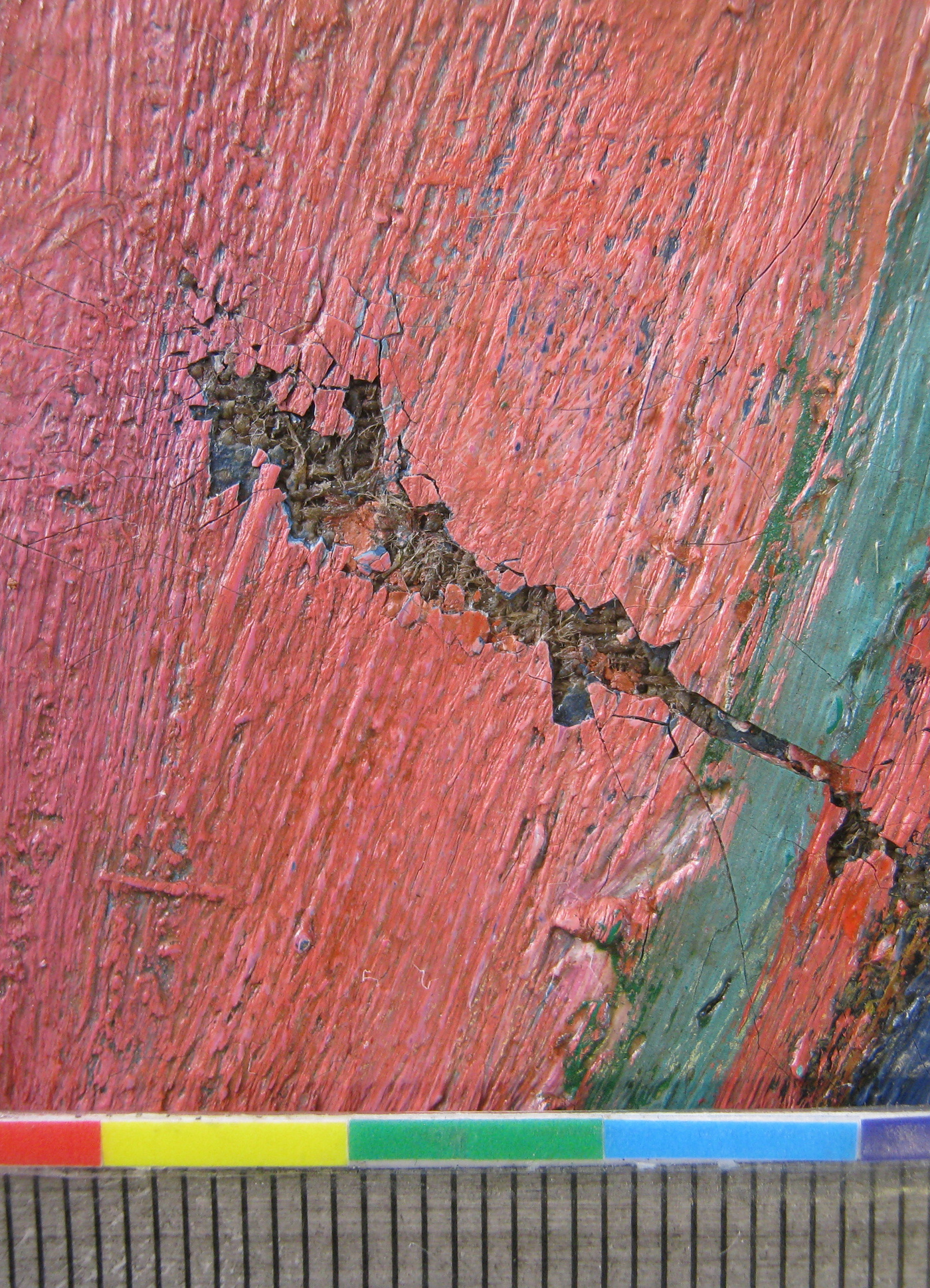 Riss nach Abnahme alter Kittung und Retusche des Werkes "Der Korpsstudent", 1927 von Willi Geiger