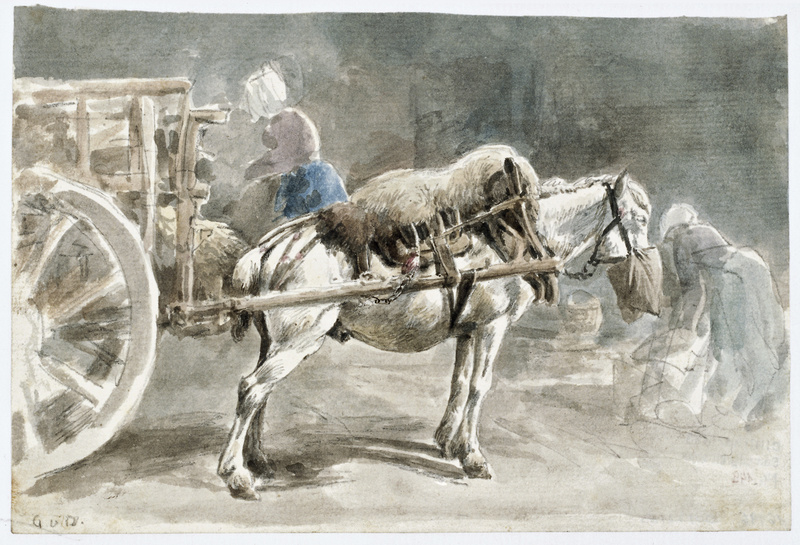 Johann Georg von Dillis, Karrenpferd beim Haferfuttern, n. d.