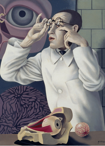 Herbert Ploberger, Selbstbildnis mit ophthalmologischen Lehrmodellen, um 1928/30 Öl auf Holz Städtische Galerie im Lenbachhaus und Kunstbau, München VG Bild-Kunst, Bonn 2014