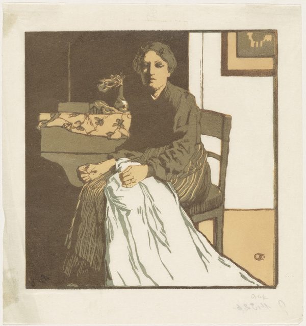 Emil Orlik, Junge Frau beim Nähen