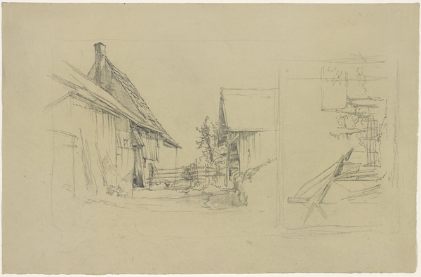 Peter von Halm, Häuser (2 Skizzen vom gleichen Blickwinkel aus)
