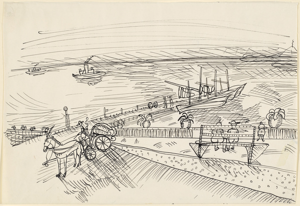 Lydia Künzler-Hochgesang, Strandszene mit Esel im linken Bildrand