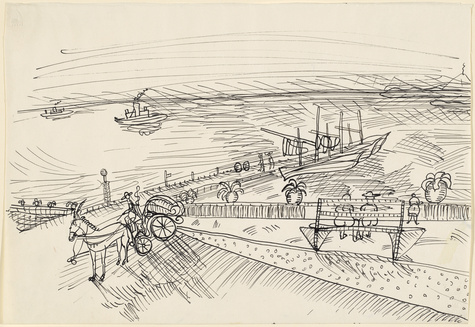 Lydia Künzler-Hochgesang, Strandszene mit Esel im linken Bildrand