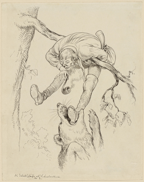 Adolf Oberländer, Die Tabakspfeife als Lebensretterin No 2- Vorzeichnung zu den Holzschnitten in den Fliegenden Blättern Nr. 1900 (1881)