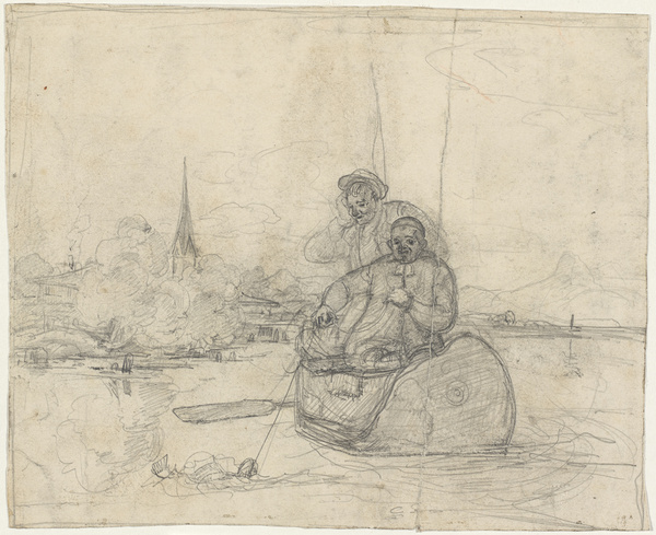 Reinhard Sebastian Zimmermann, Fischer im Boot vor Seeufer