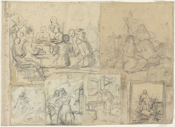 Reinhard Sebastian Zimmermann, Neun Skizzen auf ein Blatt eines Klebebandes aufgeklebt