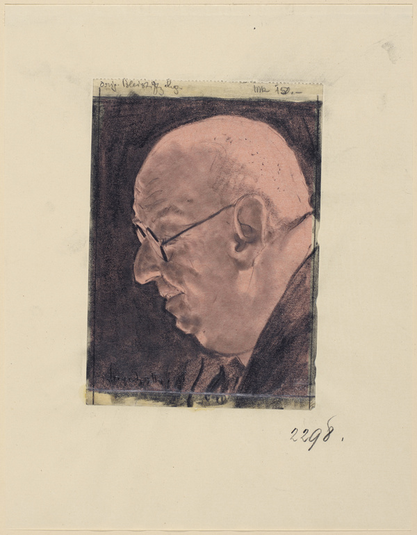 Attilio Sacchetto, Profil eines kahlköpfigen rundlichen Mannes mit Brille – im Reflexlicht, 1931