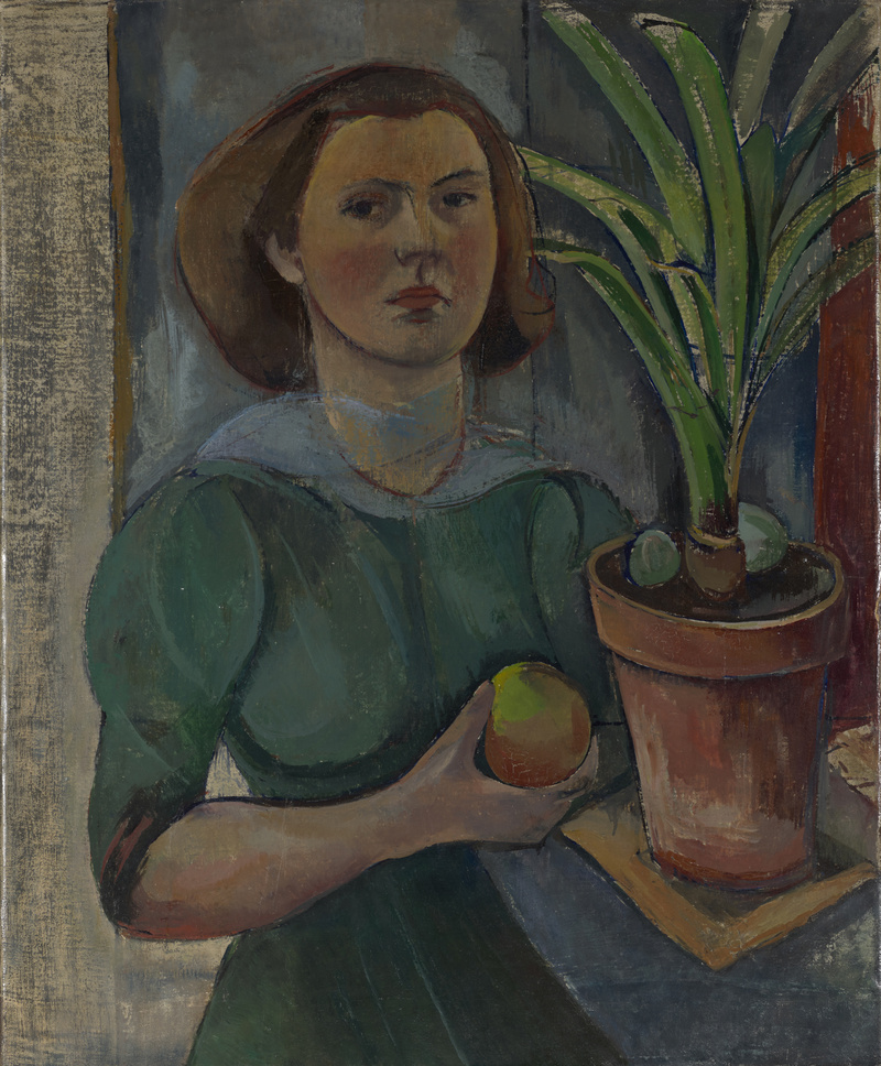 Karoline Wittmann, Selbstbildnis mit Apfel und Clivia, 1948 Karoline Wittmann, Selbstbildnis mit Apfel und Clivia, 1948