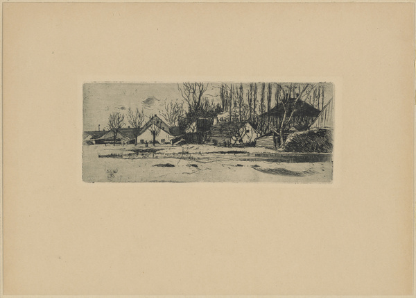 Sion Longley Wenban, Tümpel vor dem Dorf mit Pappelallee, Schleißheim, 1883