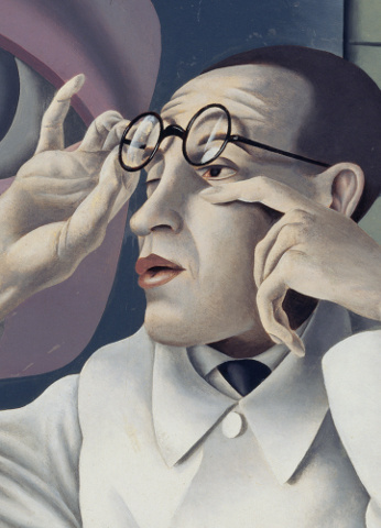 Ausschnitt Herbert Ploberger, Selbstbildnis mit ophthalmologischen Lehrmodellen, um 1928/30 Öl auf Holz Städtische Galerie im Lenbachhaus und Kunstbau, München VG Bild-Kunst, Bonn 2014