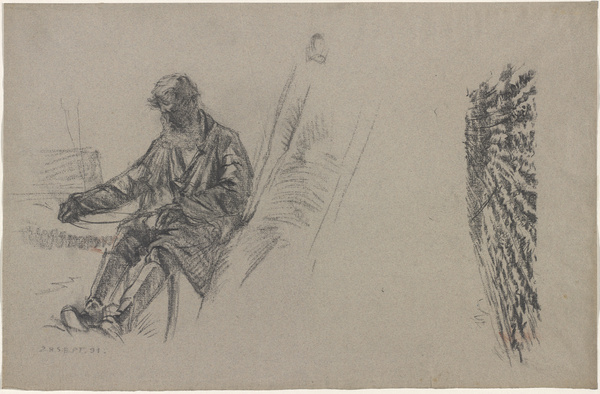 Peter von Halm, Nähender Bauer, 1891