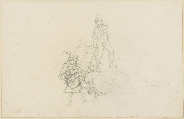 Lorenz Quaglio, Figurenstudie: Zechender Bauer; stehender Mann mit Umhang und Pfeife