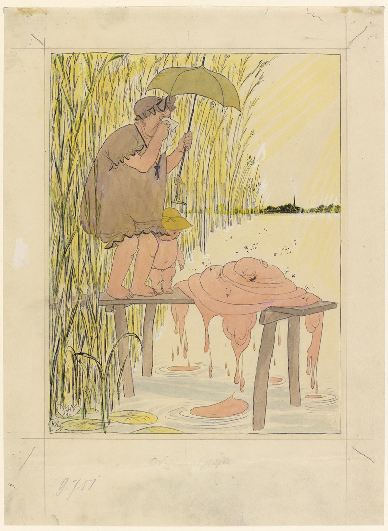 Karl Arnold, Die Hitzewelle (Der arme Vater! Er hat sich doch zu lange der Sonne ausgesetzt!), 1921