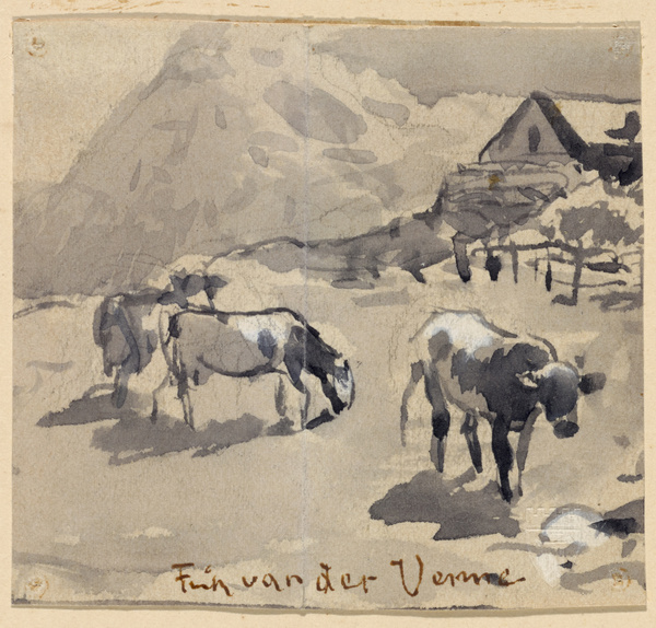 Fritz van der Venne, Weidende Kühe vor Berggehöft