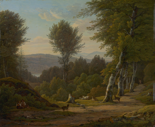 Simon Warnberger, Waldlandschaft mit Ziegen, 1827