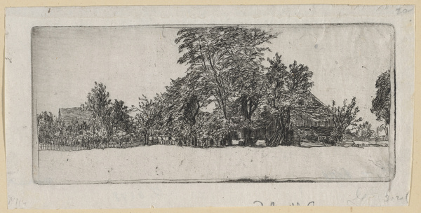 Sion Longley Wenban, Bauernhof unter Bäumen mit Wäsche am Zaun