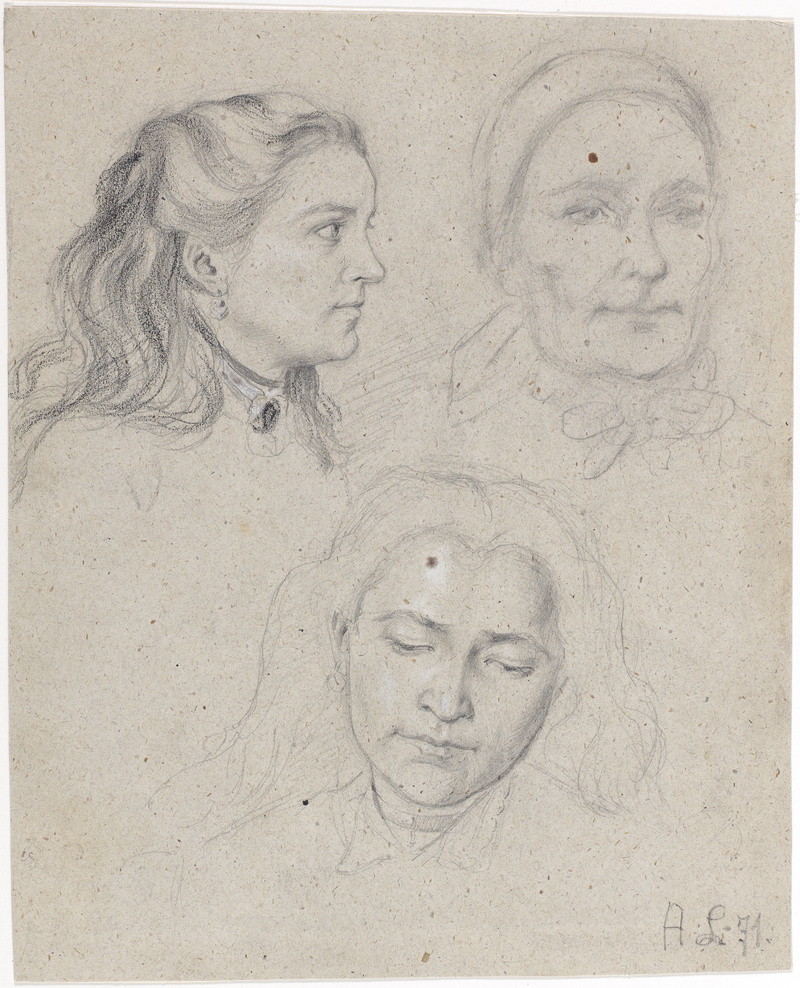 Arthur Langhammer, Blatt mit 3 Kopfstudien, 1871