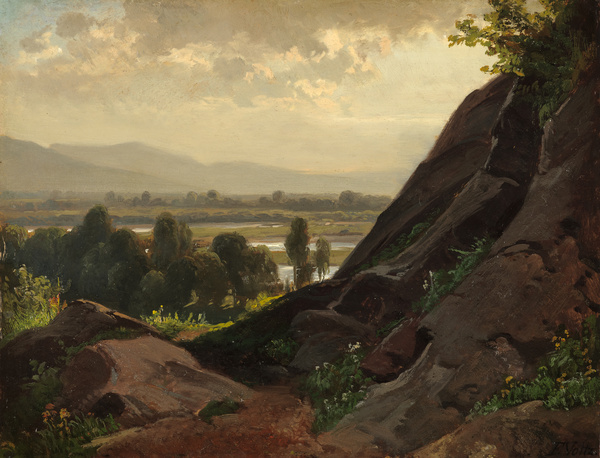 Friedrich Voltz, Berglandschaft mit Felspartie im Vordergrund, 1840/1850