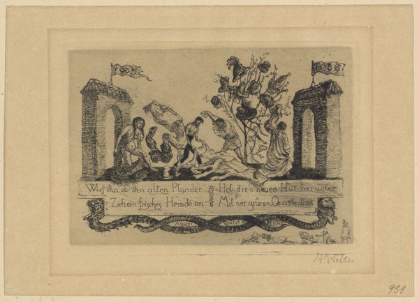 Albert Welti, Wirf ihn ab den alten Plunder Zieh ein frisches Hemde an Hol dir'n neuen Hut herunter Mit'ner grünen Quaste dran; Neujahrskarte (1906)
