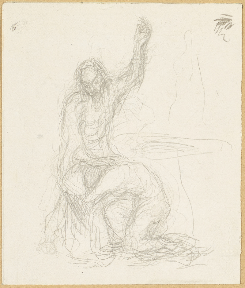 Nelly von Seidlitz, Skizze: gekrümte Frauenfigur vor männlicher Figur mit erhobenem Arm