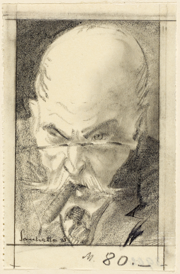 Attilio Sacchetto, Porträtstudie eines älteren Mannes mit Glatze, Zigarre im Mund, 1931