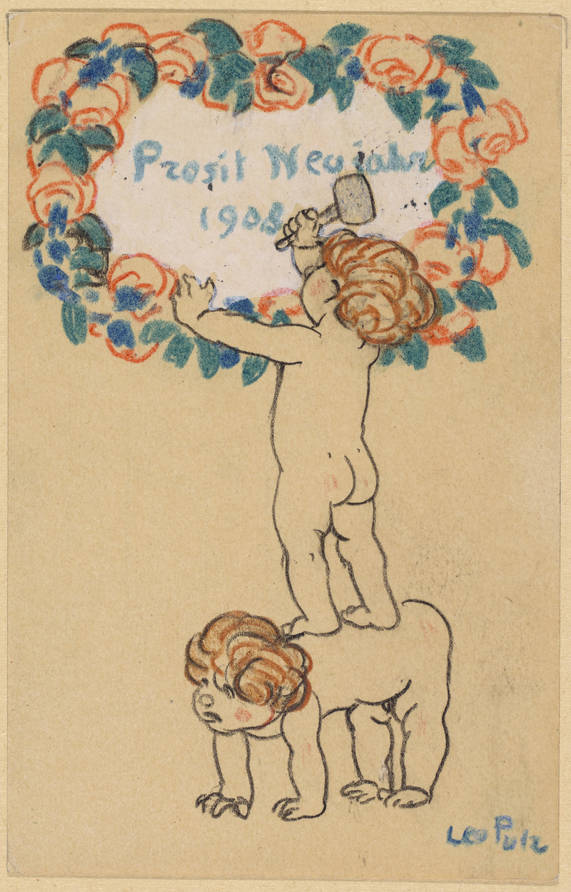 Leo Putz, Prosit Neujahr 1908; Postkarten-Serie /4
