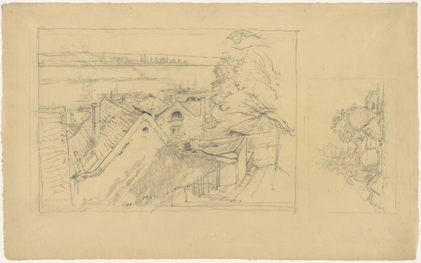 Peter von Halm, Häuser - Zwei Skizzen unterschiedlicher Motive