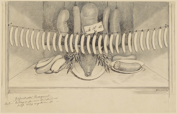Adolf Oberländer, Geschmackvolles Arrangement, Vorzeichnungen zu den Holzschnitten in den Fliegenden Blättern Nr. 2144 (1886)