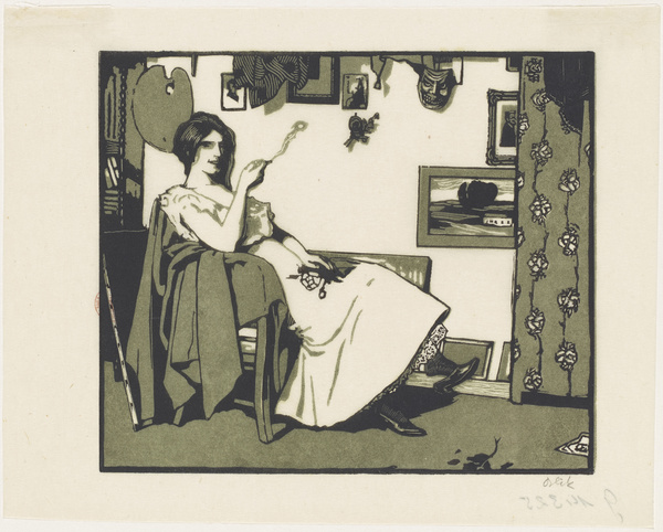 Emil Orlik, Rauchendes Modell im Atelier