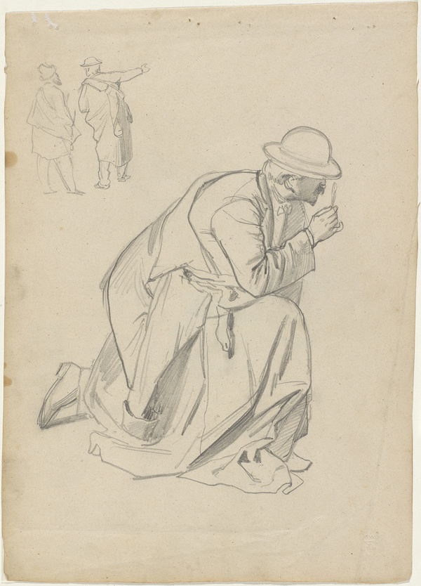 Reinhard Sebastian Zimmermann, Studien zu Männern in unterschiedlicher Haltung, Kniender und zwei kleine Männer in Rückenansicht