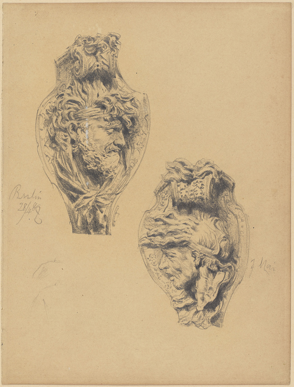 Peter von Halm, Zwei Zeichnungen nach den Kriegermasken von Andreas Schlüter am Berliner Zeughaus, 1889