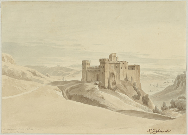 Georg Friedrich Ziebland, Italienische Landschaft mit Kastell, 1828