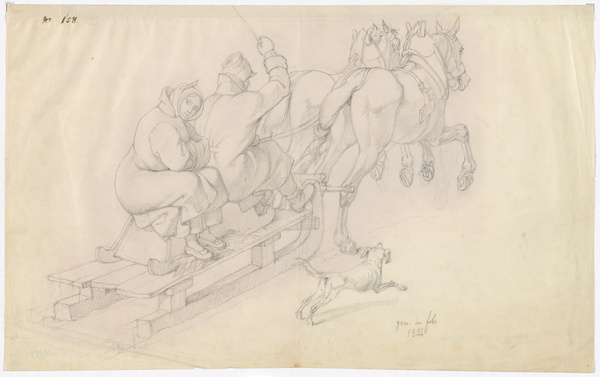 Carl Wilhelm Freiherr von Heideck, Pferdeschlitten in voller Fahrt, 1852